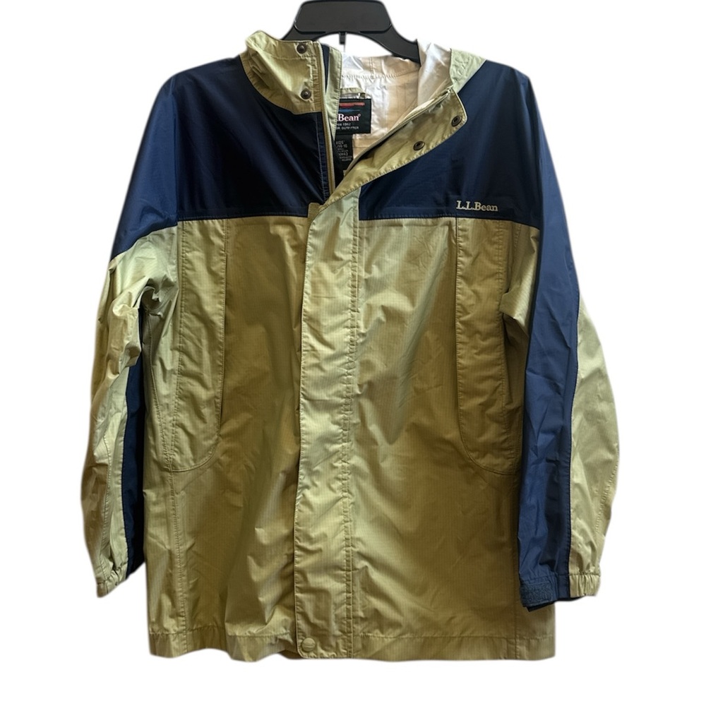L.L.Bean Kids' Trail Model Rain Jacket green and navy blue color block Size L